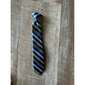 Chaps Boys Navy Blue Green Striped Clip-On Necktie Formal School Uniform Tie